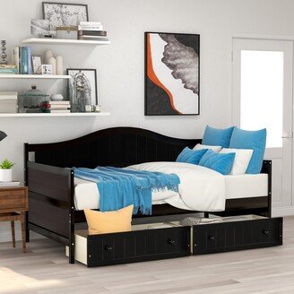 EDWINRAY Twin Size Unique Traditional Style Wooden Daybed with 2 Drawers, Sofa Bed for Bedroom Living Room