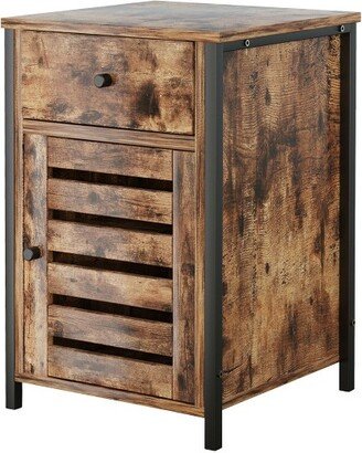 Nightstand with Drawer Cabinet Adjustable Shelf Industrial Side Table Rustic