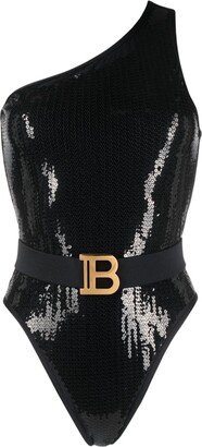 Sequined One-Shoulder Swimsuit