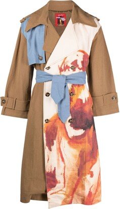 KidSuper Painterly-Print Belted Canvas Trench Coat