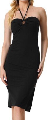 Allegra K Women' Cri Cro Spaghetti Strap Split Cut Out Halter Evening Party Bodycon Dre Black X-Small