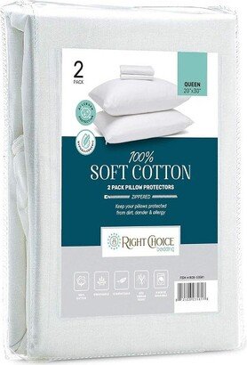 Right Choice Bedding 100% Cotton Queen Pillow Protector with Zipper – (2 Pack)