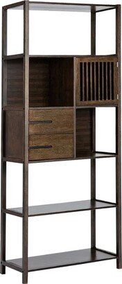 Axa 68 Inch Bamboo Shelf Bookcase with Cabinet, Right Facing, Dark Brown