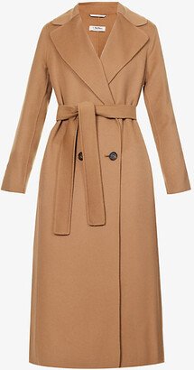 Womens Camel Paride Double-breasted Regular-fit Wool Coat