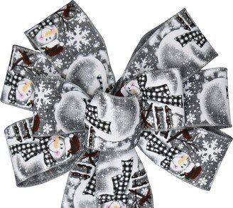 Black & White Snowman Christmas Wired Wreath Bow