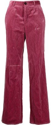 Embroidered-Logo Velvet Trousers