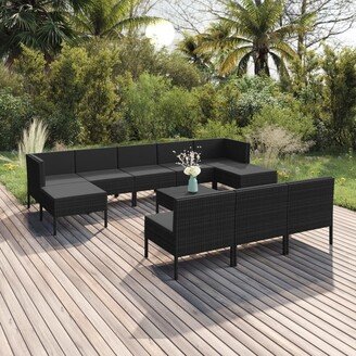 11 Piece Patio Lounge Set with Cushions Poly Rattan Black-AI