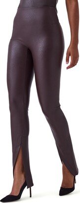 Faux Leather Front Slit Leggings