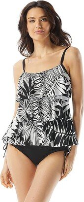 BEACH HOUSE Abstract Palm Jane Ruffle Tiered Tankini (Black) Women's Swimwear