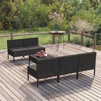 6 Piece Patio Lounge Set with Cushions Poly Rattan Black - 22.4 x 27.2 x 27.2-AC