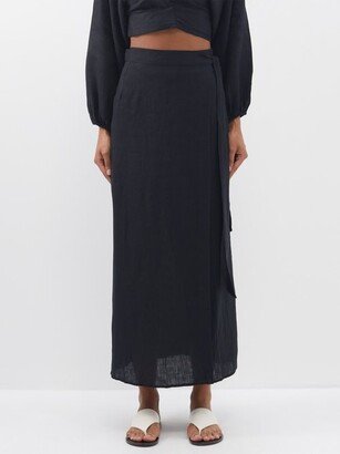 Split Linen Wrap Maxi Skirt