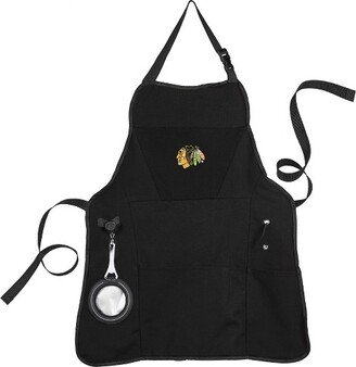 Chicago Blackhawks Black Grill Apron- 26 x 30 Inches Durable Cotton with Tool Pockets and Beverage Holder