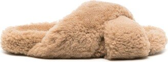 Crossover-Strap Faux-Shearling Slippers