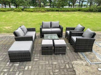 Fimous 9 Seater Dark Grey Mixed High Back Rattan Sofa Set Coffee Table Garden