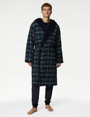 Pure Cotton Checked Hooded Dressing Gown