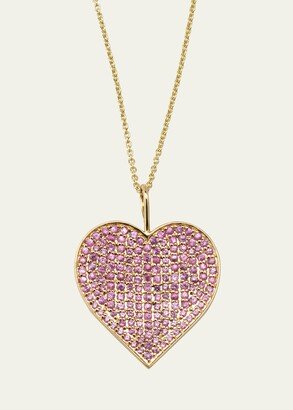 14K Yellow Gold 20th Pink Sapphire Heart Charm Tiffany Chain Necklace