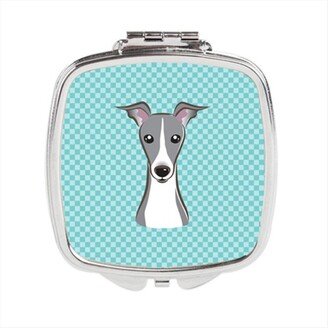 BB1174SCM Checkerboard Blue Italian Greyhound Compact Mirror, 2.75 x 3 x .3 In.