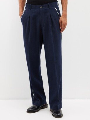 Karu Research Mirror-embellished Wool-twill Trousers