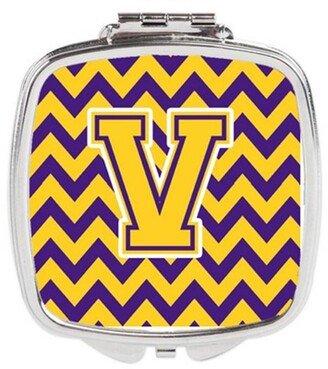 CJ1041-VSCM Letter V Chevron Purple & Gold Compact Mirror, 3 x 0.3 x 2.75 in.