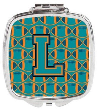 CJ1063-LSCM Letter L Football Aqua, Orange & Marine Blue Compact Mirror