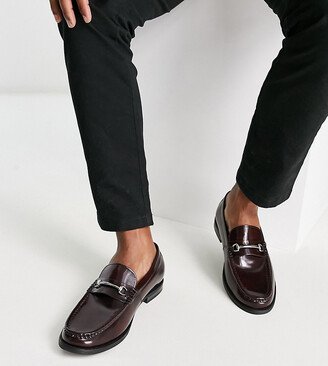 Wide Fit leather snaffle loafers in burgundy