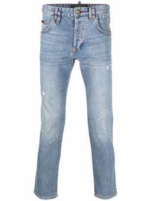 Distressed Straight-Cut Jeans