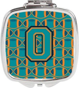 CJ1063-OSCM Letter O Football Aqua, Orange & Marine Blue Compact Mirror