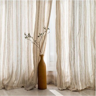 Linen Sheer Curtain|Wabi Sabi Stripe Curtain Panels| Blend Window Curtains Decoration Flax