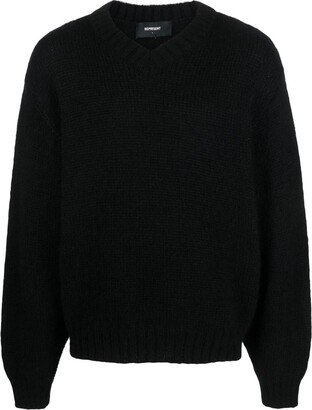 V-neck waffle-knit jumper
