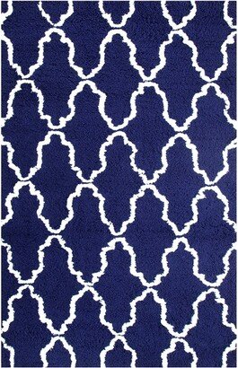 Bohemian Trellis Rustic Diamond Geometric Hand-tufted Handwoven Shag Indoor Area Rug, 5 x 8, Navy Blue/ White by Blue Nile Mills