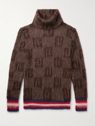 Striped Printed Brushed Mohair-Blend Rollneck Sweater