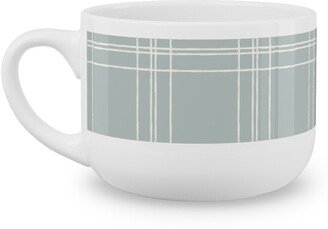Mugs: Lined Linens - Quad Plaid - Ivory, Blue Latte Mug, White, 25Oz, Blue