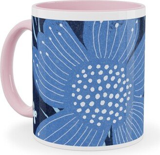 Mugs: Shibori Flower Abundance - Blue Ceramic Mug, Pink, 11Oz, Blue