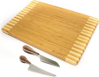 Bamboo 3Pc Rectangle Two-Toned Cutting Board and Aaron Probyn Cheese Knives-AA