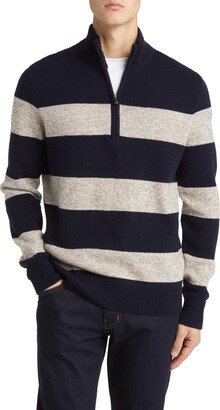 Stripe Raglan Sleeve Wool Half Zip Sweater