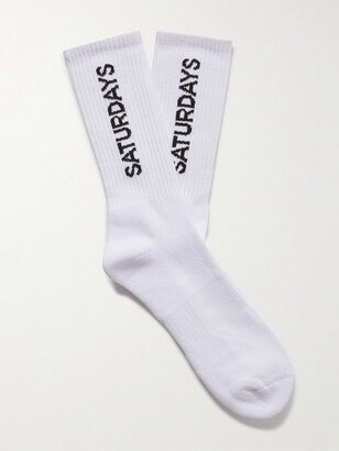 Logo-Intarsia Ribbed Cotton-Blend Socks