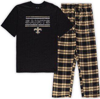 Men's Concepts Sport Black, Gold New Orleans Saints Big and Tall Flannel Sleep Set - Black, Gold