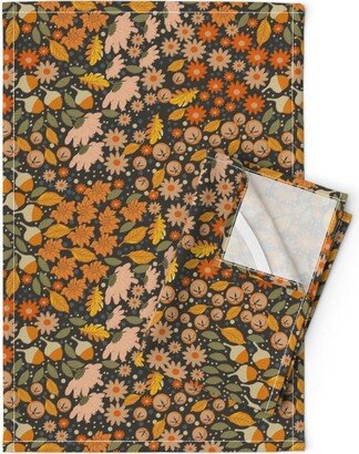 Ditsy Autumn Flowers Tea Towels | Set Of 2 - Botanical Florals By Zucyaksa Linen Cotton Spoonflower