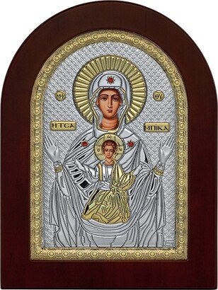 Blessed Virgin Mary Of Tsampika With Jesus Christ- Theotokos - Greek Orthodox Catholic Christian Byzantine-Silver Icon