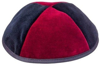 4 Part Navy & Red Yarmulke With Rim - Navy & Red