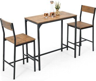 3 Pieces Black Bar Table Set with 2 Stools