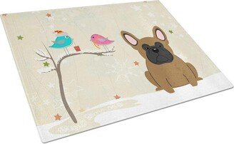 BB2485LCB Christmas Presents Between Friends French Bulldog Brown Glass Cutting Board