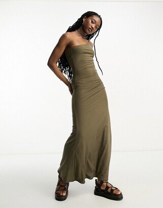 one shoulder maxi dress in khaki