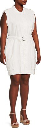 Plus Belted Linen Blend Dress