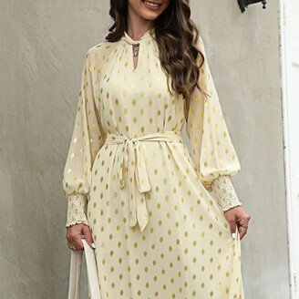 Anna-Kaci Polka Dot Mock Long Sleeve Maxi Dress