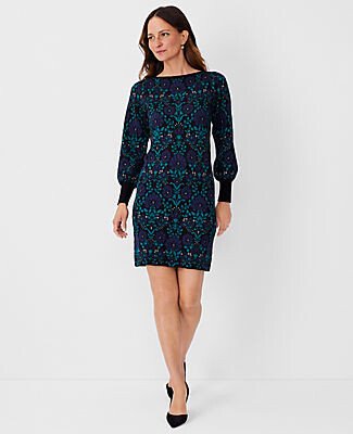 Petite Shimmer Floral Jacquard Sweater Dress