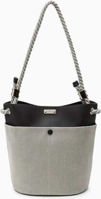 Key bucket bag in linen and brown calfskin