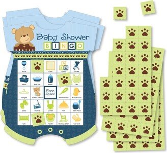 Big Dot of Happiness Baby Boy Teddy Bear - Picture Bingo Cards and Markers - Baby Shower Shaped Bingo Game - Set of 18