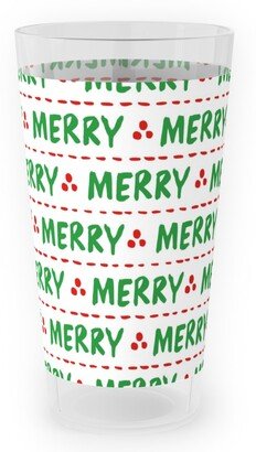 Outdoor Pint Glasses: Hand Lettered Merry Outdoor Pint Glass, Green