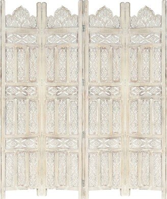 Hand carved 4-Panel Room Divider White 63x65 Solid Mango Wood-AA